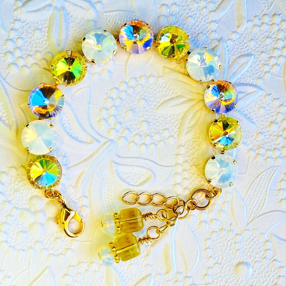 Yellow Opal AB Rivoli Austrian Crystal Bracelet Bridesmaid Wedding 12mm